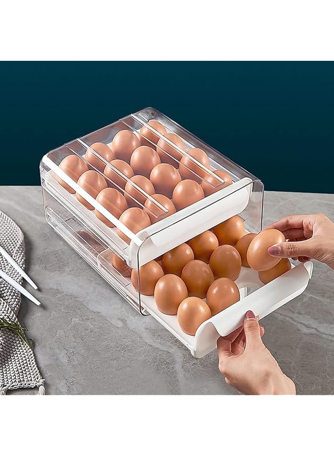 SAGREENY 32 Grid Egg Container For Refrigerator Double Layer Egg Holder Egg Tray Stackable Clear Egg Organizer Storage Box White - Image 1