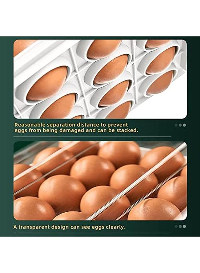 SAGREENY 32 Grid Egg Container For Refrigerator Double Layer Egg Holder Egg Tray Stackable Clear Egg Organizer Storage Box White - Image 3