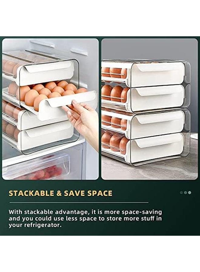 SAGREENY 32 Grid Egg Container For Refrigerator Double Layer Egg Holder Egg Tray Stackable Clear Egg Organizer Storage Box White - Image 4