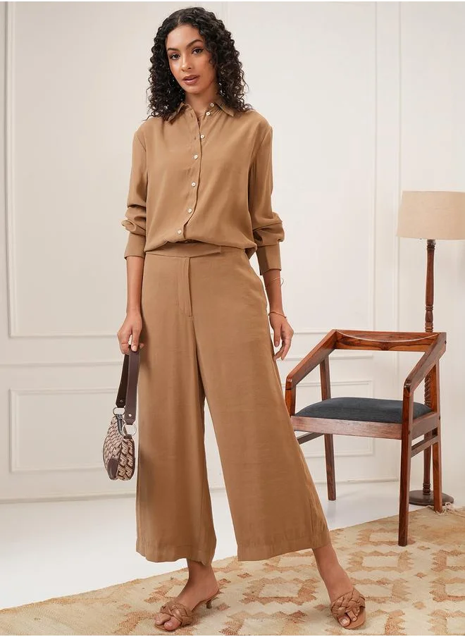 طوكيو توكيز Tokyo Talkies Solid Mid Rise Wide Leg Trousers