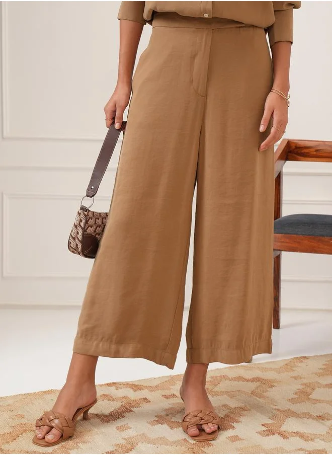 طوكيو توكيز Tokyo Talkies Solid Mid Rise Wide Leg Trousers