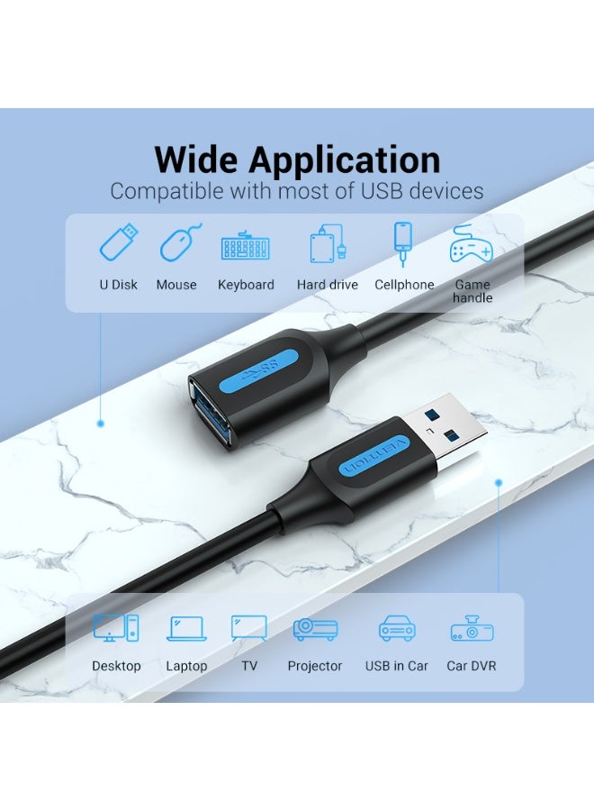VENTION USB 3.0 A Male to A Female Extension Cable  0.5M Black PVC Type Model # CBHBD - Image 3