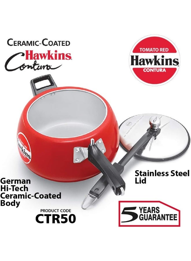 Hawkins 5 Liters Contura Aluminium Pressure Cooker With Stainless Steel Lid,Induction Compatible,Tomato Red - Image 2