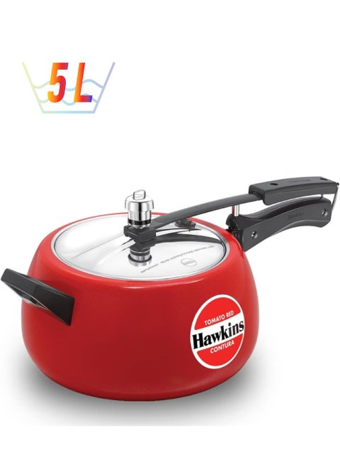 5 Liters Contura Aluminium Pressure Cooker With Stainless Steel Lid,Induction Compatible,Tomato Red