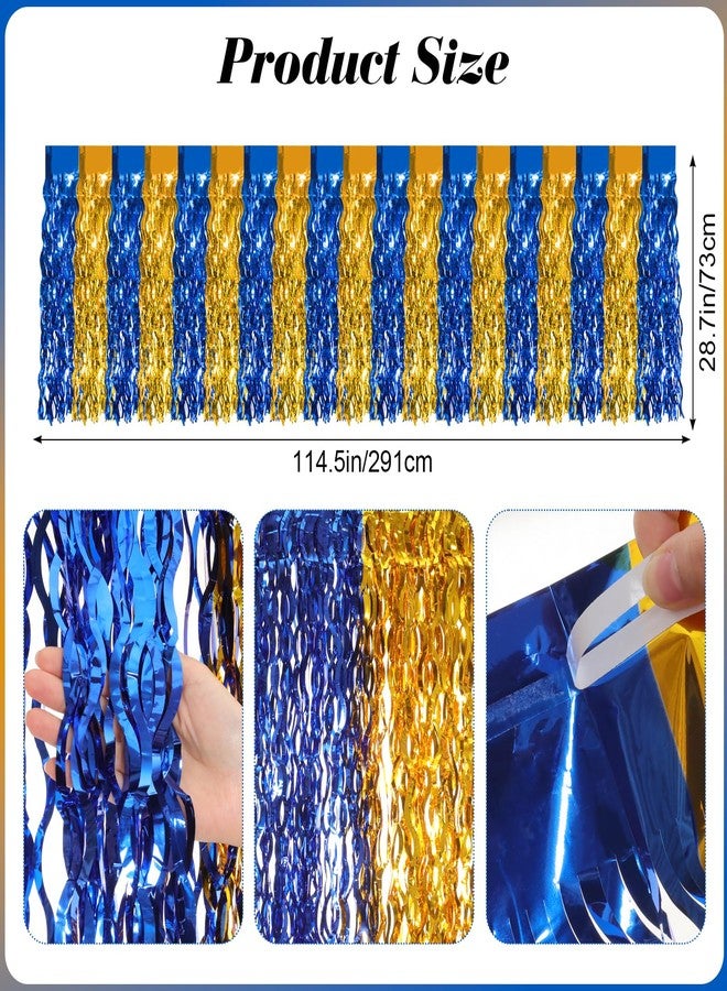 Avxdbr 2 Pack Blue Gold Wave Metallic Tinsel Foil Fringe Table Skirt for Graduation Congrats 2026 Party Retirement Prom Birthday Wedding Rectangle and Round Table Decorations (Blue and Gold) - Image 4