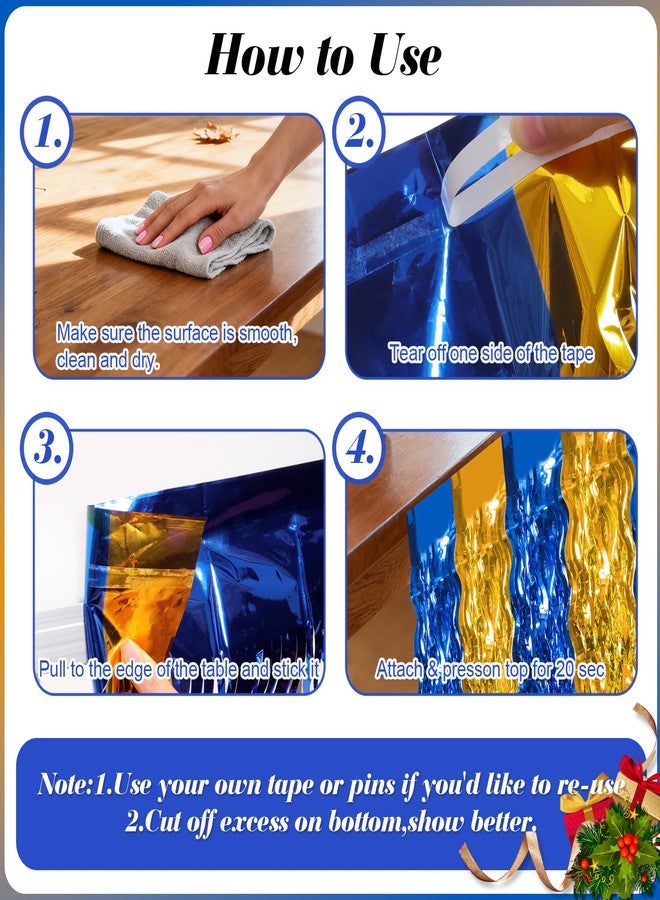 Avxdbr 2 Pack Blue Gold Wave Metallic Tinsel Foil Fringe Table Skirt for Graduation Congrats 2026 Party Retirement Prom Birthday Wedding Rectangle and Round Table Decorations (Blue and Gold) - Image 5