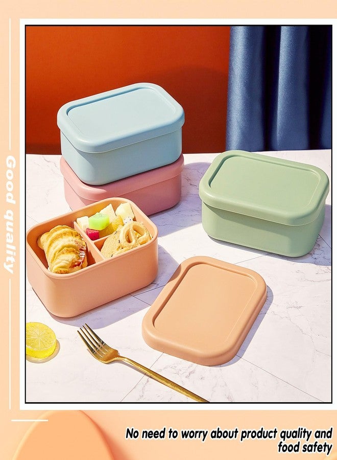 Layhit 4 Pcs Silicone Bento Box Reusable 3 Compartment Silicone Bento Lunch Container for Adults Microwave Dishwasher Freezer Safe(Multi Color) - Image 4