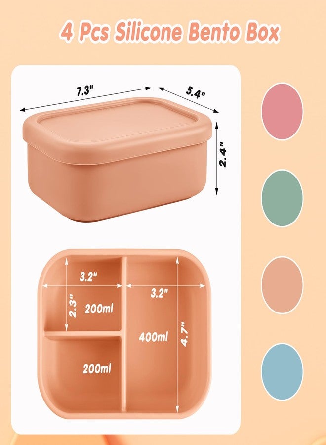 Layhit 4 Pcs Silicone Bento Box Reusable 3 Compartment Silicone Bento Lunch Container for Adults Microwave Dishwasher Freezer Safe(Multi Color) - Image 2