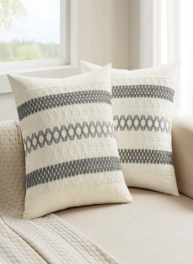 MIULEE Set of 2 Gray Boho Decorative Pillow Covers 18x18 Inch Farmhouse Rustic Couch Throw Pillows Modern Spring Cotton Cushion Covers Retro Cute Macrame Woven Home Decor for Bed Sofa Chair - Image 1