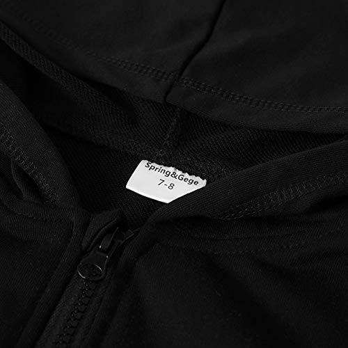 Spring&Gege Youth Solid Full Zipper Hoodies Soft Kids Hooded Sweatshirt for Boys and Girls Size 11-12 Years Black - Image 4