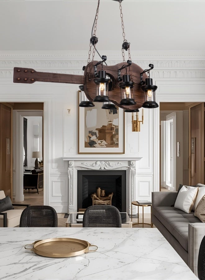 Guitar-Inspired Hanging Chandelier – Artistic Wooden Lighting with a Musical Soul - Image 3