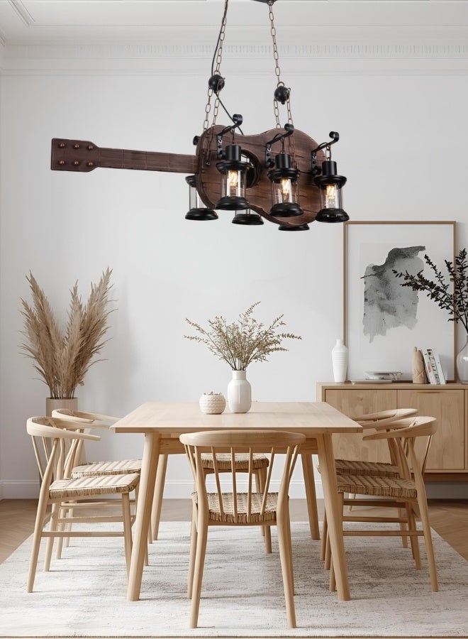 Guitar-Inspired Hanging Chandelier – Artistic Wooden Lighting with a Musical Soul - Image 2