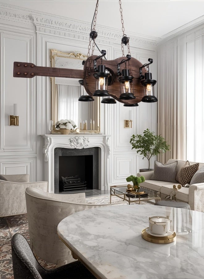 Guitar-Inspired Hanging Chandelier – Artistic Wooden Lighting with a Musical Soul - Image 4