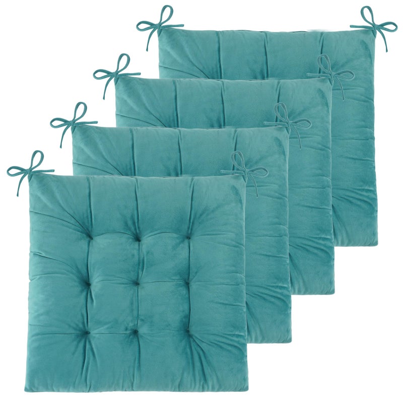 ELFJOY ELFJOY Chair Cushions for Dining Chairs Set of 4 Kitchen Seat Cushions Indoor Velvet Seat Pad with Ties for Dining Office Living Room (18"" x 18""  Green) - Image 1