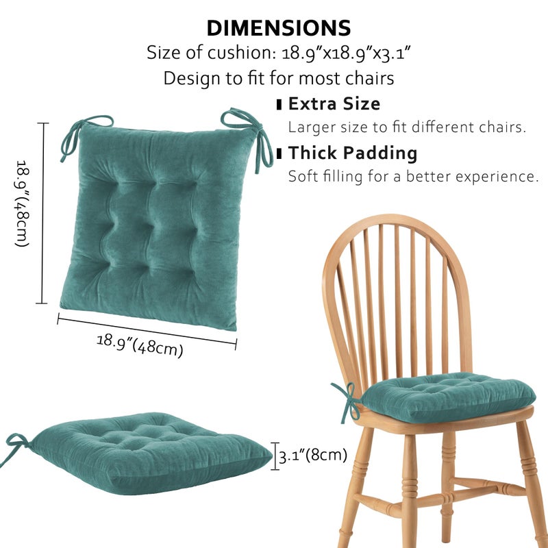 ELFJOY ELFJOY Chair Cushions for Dining Chairs Set of 4 Kitchen Seat Cushions Indoor Velvet Seat Pad with Ties for Dining Office Living Room (18"" x 18""  Green) - Image 2