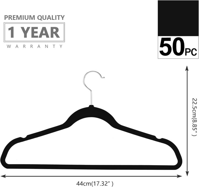 MIZGI Premium Velvet Hangers (Pack of 50) Heavy-duty - Non Slip - Velvet Suit Hangers Black - Chrome Hooks, Space Saving Clothes Hangers, One Size - Image 2