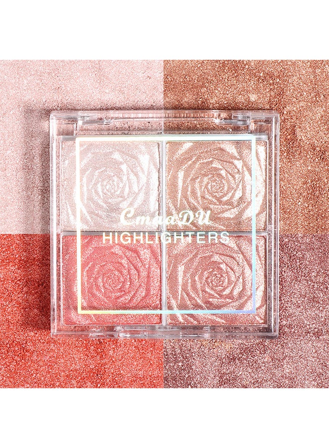 سمادو لوحة أحمر الخدود والهايلايتر ، 4 ألوان معدنية لامعة شادو بودرة ، مجموعة مكياج مضيئة للتظليل وإبراز وتحديد الوجه ، مكياج هايلايتر يدوم طويلا - Image 2