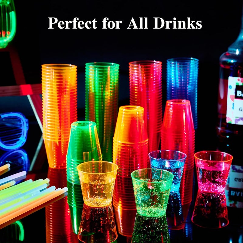 FOCUSLINE 300Pack 1 Oz Plastic Shot Glasses Set, Neon Party Mini Shot Glasses Bulk, Durable and Reusable, Small Disposable Plastic Cups for Vodka, Whiskey, and More - Image 4