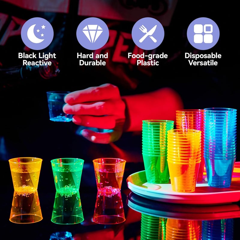 FOCUSLINE 300Pack 1 Oz Plastic Shot Glasses Set, Neon Party Mini Shot Glasses Bulk, Durable and Reusable, Small Disposable Plastic Cups for Vodka, Whiskey, and More - Image 3