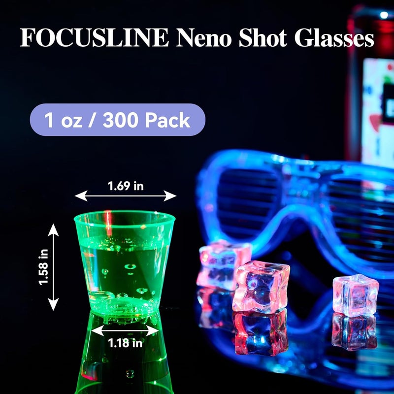 FOCUSLINE 300Pack 1 Oz Plastic Shot Glasses Set, Neon Party Mini Shot Glasses Bulk, Durable and Reusable, Small Disposable Plastic Cups for Vodka, Whiskey, and More - Image 2