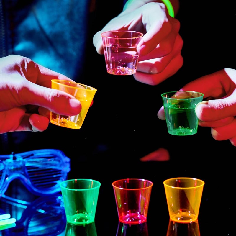 FOCUSLINE 300Pack 1 Oz Plastic Shot Glasses Set, Neon Party Mini Shot Glasses Bulk, Durable and Reusable, Small Disposable Plastic Cups for Vodka, Whiskey, and More - Image 5