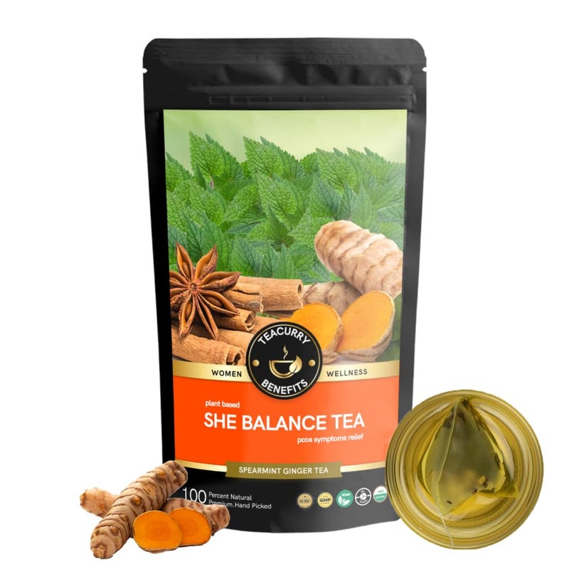 TEACURRY شاي تيكورري لمتلازمة تكيس المبايض (عبوة شهر واحد، 100 جرام) - يساعد في صحة الهرمونات وإدارة الوزن - مكونات طبيعية بالكامل - Image 1