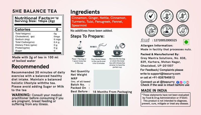 TEACURRY شاي تيكورري لمتلازمة تكيس المبايض (عبوة شهر واحد، 100 جرام) - يساعد في صحة الهرمونات وإدارة الوزن - مكونات طبيعية بالكامل - Image 4