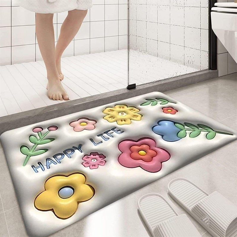 KN ENTERPRISE KN Anti Skid Water Soak 3D Bathroom Mat Set Rubber NonSlip Quick Dry Rugs Fit Under Door Super Absorbent Thin Fashion Washable Floor Bath Mat Foot Mat for DoorBathroom - Image 3
