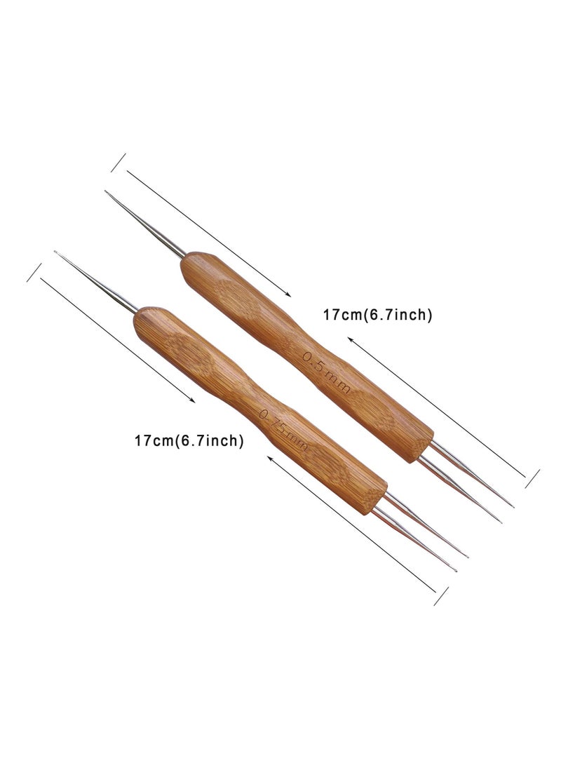 KASTWAVE 2pcs Dirty Braid Crochet Carbonized Bamboo Handle, Knitting Tools Sweater Needles, KASTWAVE Double Ended Dreadlock Hook for Hair Dreadlock Tool, for Braid Craft Dread locks Crochet ( 0.5mm+ 0.75mm) - Image 3
