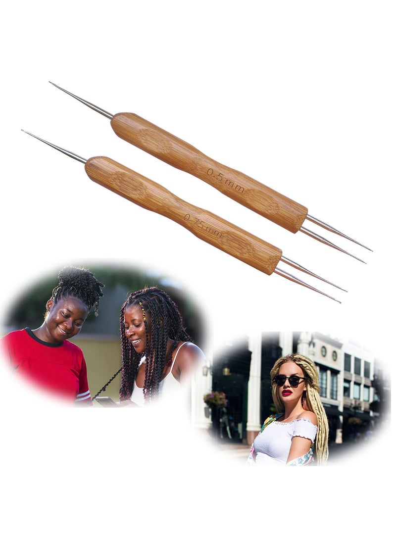 KASTWAVE 2pcs Dirty Braid Crochet Carbonized Bamboo Handle, Knitting Tools Sweater Needles, KASTWAVE Double Ended Dreadlock Hook for Hair Dreadlock Tool, for Braid Craft Dread locks Crochet ( 0.5mm+ 0.75mm) - Image 1