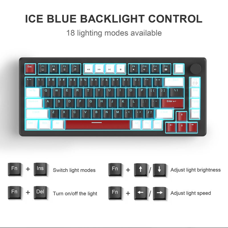 MageGee 75% Mechanical Gaming Keyboard, Compact Blue Backlit Wired Gaming Keyboards with Yellow Switches, EVA Foam, Knob Control, STAR75 Portable NKRO PC Gaming Keyboard - White & Black - Image 2