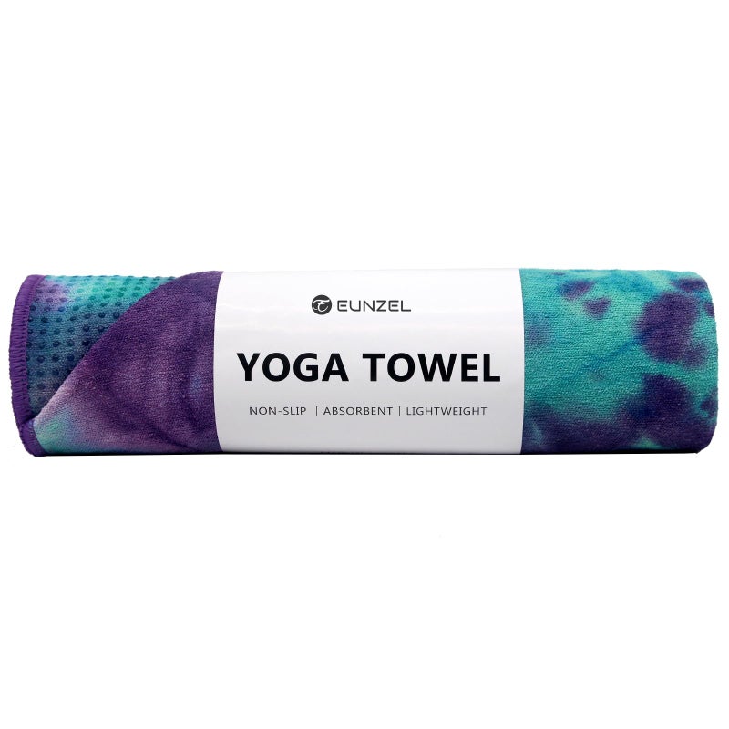 Eunzel Hot Yoga Towel - Microfiber Non Slip Yoga Mat Towel with Grip Dot Sweat Absorbent Towel for Hot Yoga, Pilates and Fitness 72" x 24", Green & Purple/Purple - Image 1