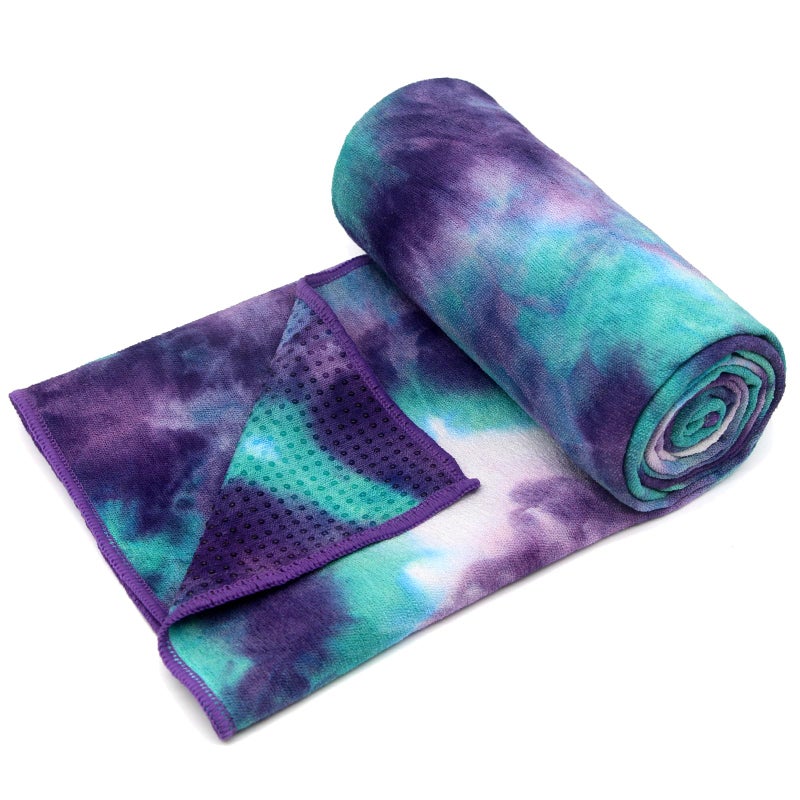 Eunzel Hot Yoga Towel - Microfiber Non Slip Yoga Mat Towel with Grip Dot Sweat Absorbent Towel for Hot Yoga, Pilates and Fitness 72" x 24", Green & Purple/Purple - Image 2