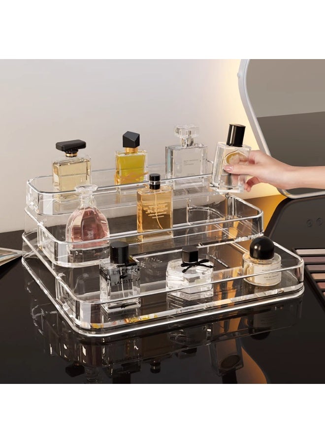 نهر قو قطعة واحدة من حامل عرض أكريليك شفاف، منظم عطور ومستحضرات تجميل، رف بثلاثة أدوار، حامل لوشن ومستحضرات العناية بالبشرة، حافظة توابل، رف شفاف متين لتخزين أسطح المطبخ والحمام. - Image 4