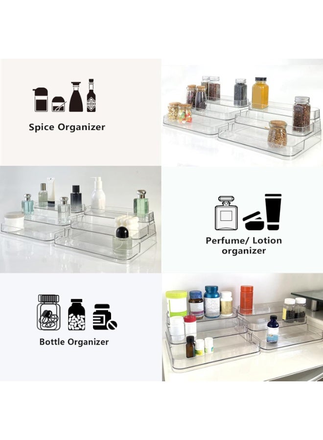 نهر قو قطعة واحدة من حامل عرض أكريليك شفاف، منظم عطور ومستحضرات تجميل، رف بثلاثة أدوار، حامل لوشن ومستحضرات العناية بالبشرة، حافظة توابل، رف شفاف متين لتخزين أسطح المطبخ والحمام. - Image 3