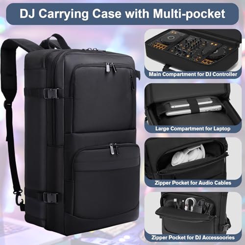 Aleemin DJ Controller Case Compatible with DDJ FLX4 / DDJ 400 / REV1, DJ Controller Bag Backpack Padded with Multi-pocket, DJ Soft Case Gig Bag with Adjustable Shoulder Strap and Carry Handle - Image 3