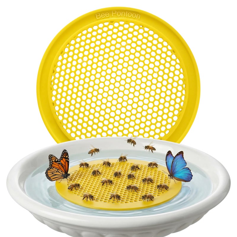 Bee Pontoon Bee Watering Station for Garden Floating Bee Waterer with Safe Landing Pads Butterfly Pollinator Watering Station Beekeeping Garden Decor Circular Yellow 1Pack - Image 2