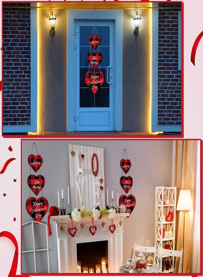 Menkxi Valentines Day Door Sign Hanging Wooden Heart Wood Door Hanger Red and Black Buffalo Plaid Heart Shape Wall Plaque for Front Door Outdoor Indoor Home Porch Lawn Yard Decor Supplies, 20 Inch - Image 5