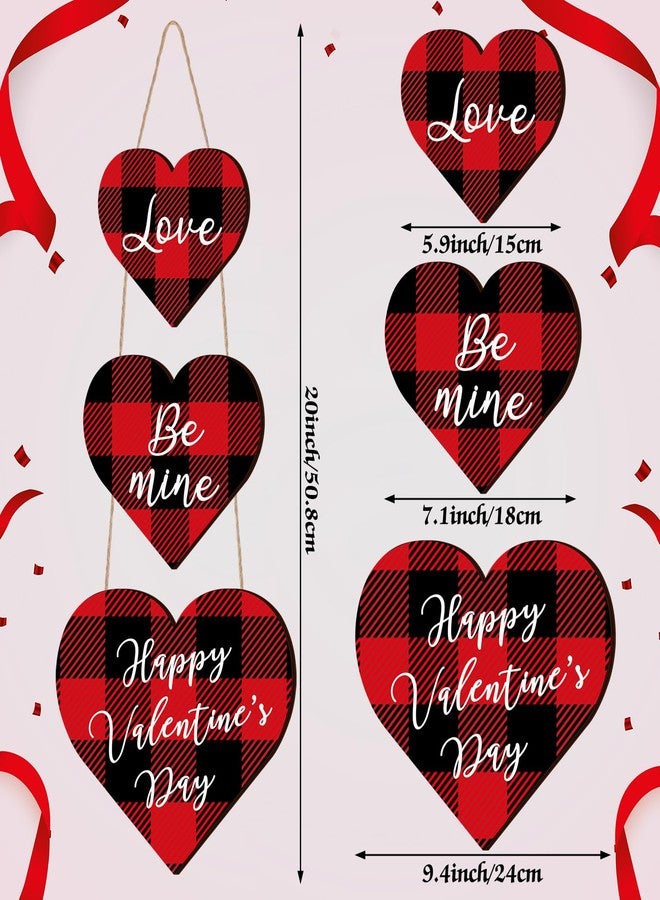 Menkxi Valentines Day Door Sign Hanging Wooden Heart Wood Door Hanger Red and Black Buffalo Plaid Heart Shape Wall Plaque for Front Door Outdoor Indoor Home Porch Lawn Yard Decor Supplies, 20 Inch - Image 3