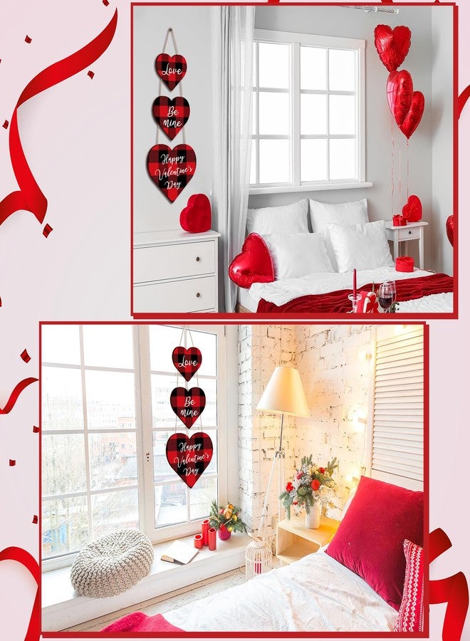 Menkxi Valentines Day Door Sign Hanging Wooden Heart Wood Door Hanger Red and Black Buffalo Plaid Heart Shape Wall Plaque for Front Door Outdoor Indoor Home Porch Lawn Yard Decor Supplies, 20 Inch - Image 4