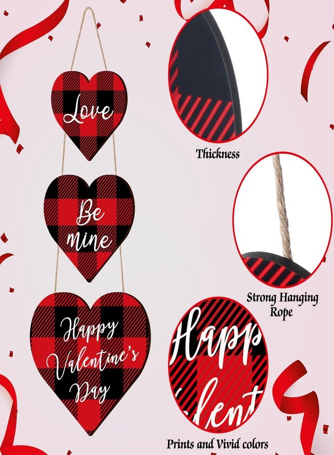 Menkxi Valentines Day Door Sign Hanging Wooden Heart Wood Door Hanger Red and Black Buffalo Plaid Heart Shape Wall Plaque for Front Door Outdoor Indoor Home Porch Lawn Yard Decor Supplies, 20 Inch - Image 2