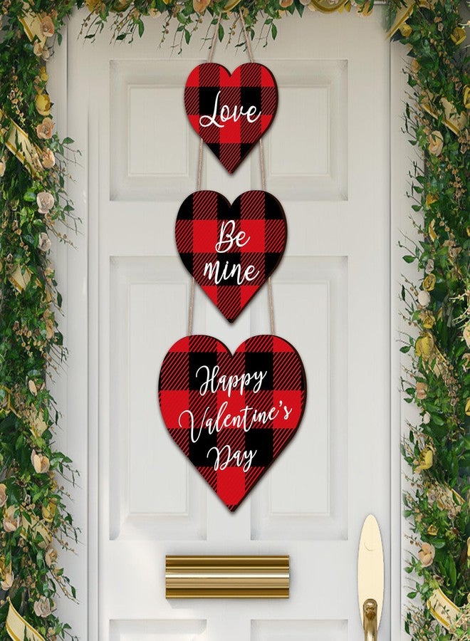 Menkxi Valentines Day Door Sign Hanging Wooden Heart Wood Door Hanger Red and Black Buffalo Plaid Heart Shape Wall Plaque for Front Door Outdoor Indoor Home Porch Lawn Yard Decor Supplies, 20 Inch - Image 1