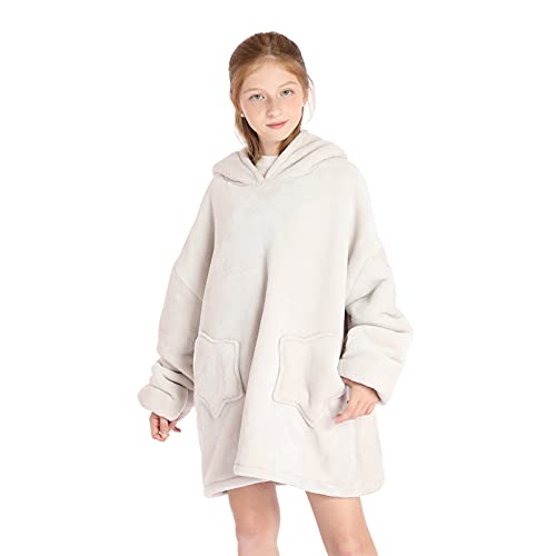 DESERT HOME Deserthome Wearable Blanket Hoodie for Kids 6-12YR Oversized Animal Hooded Blanket Super Soft Comfortable Warm Flannel Grey Rabbit - Image 4