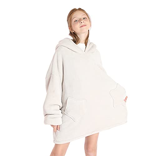 DESERT HOME Deserthome Wearable Blanket Hoodie for Kids 6-12YR Oversized Animal Hooded Blanket Super Soft Comfortable Warm Flannel Grey Rabbit - Image 2