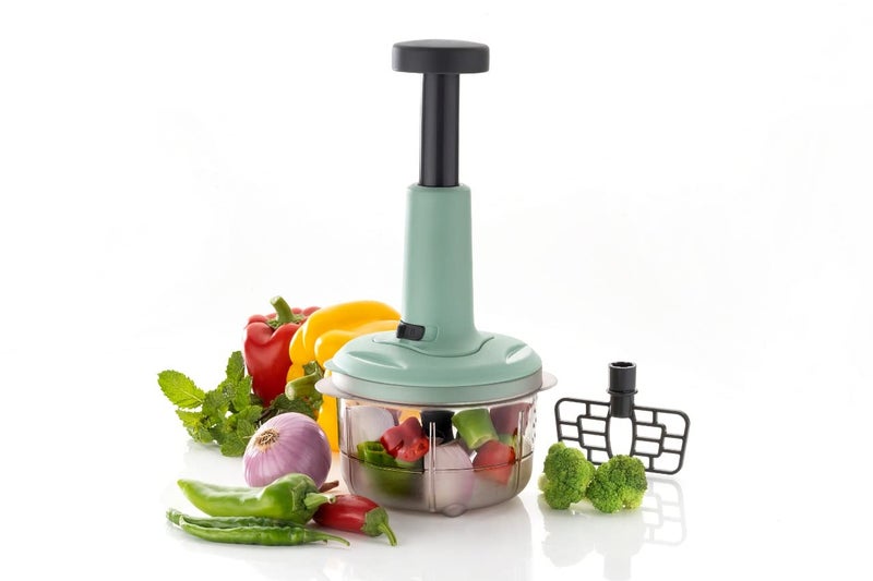 Clazkit 2 in 1 Push Chopper Vegetable and Fruit Cutter with Easy Push and Close Button, 800ml, Sea Green (Pack of 1) - Image 5