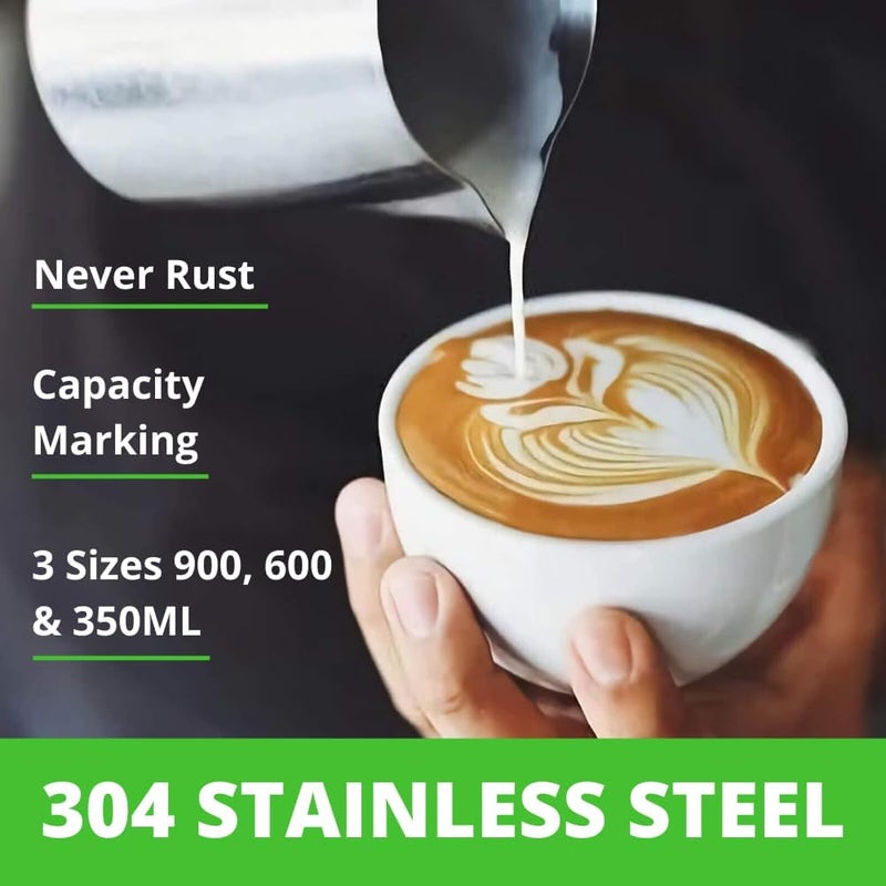 FirstTry Milk Frothing Pitcher I Stainless Steel Frother Cup with Measurement Scale I Steaming Pitcher Coffee Milk Jug for Cappuccino Latte Art Espresso Machines Accessories Silver 900ml - Image 5