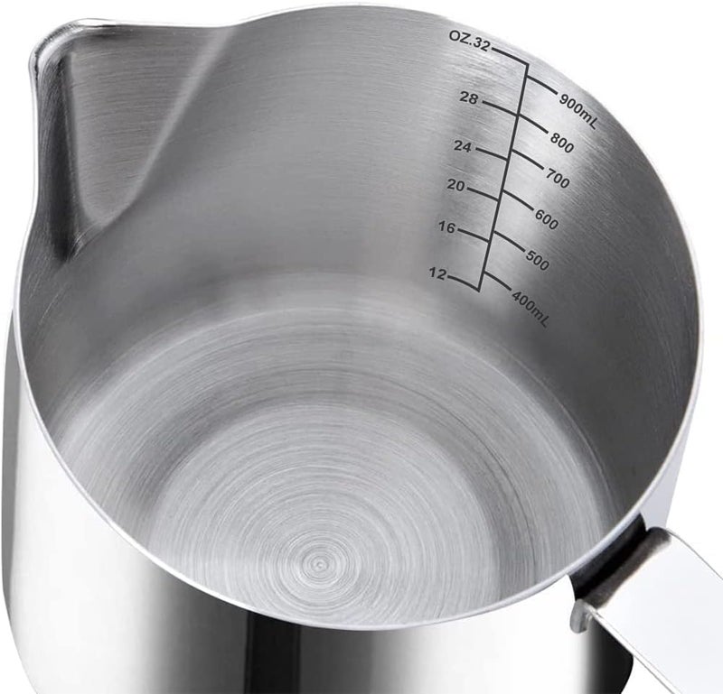 FirstTry Milk Frothing Pitcher I Stainless Steel Frother Cup with Measurement Scale I Steaming Pitcher Coffee Milk Jug for Cappuccino Latte Art Espresso Machines Accessories Silver 900ml - Image 4