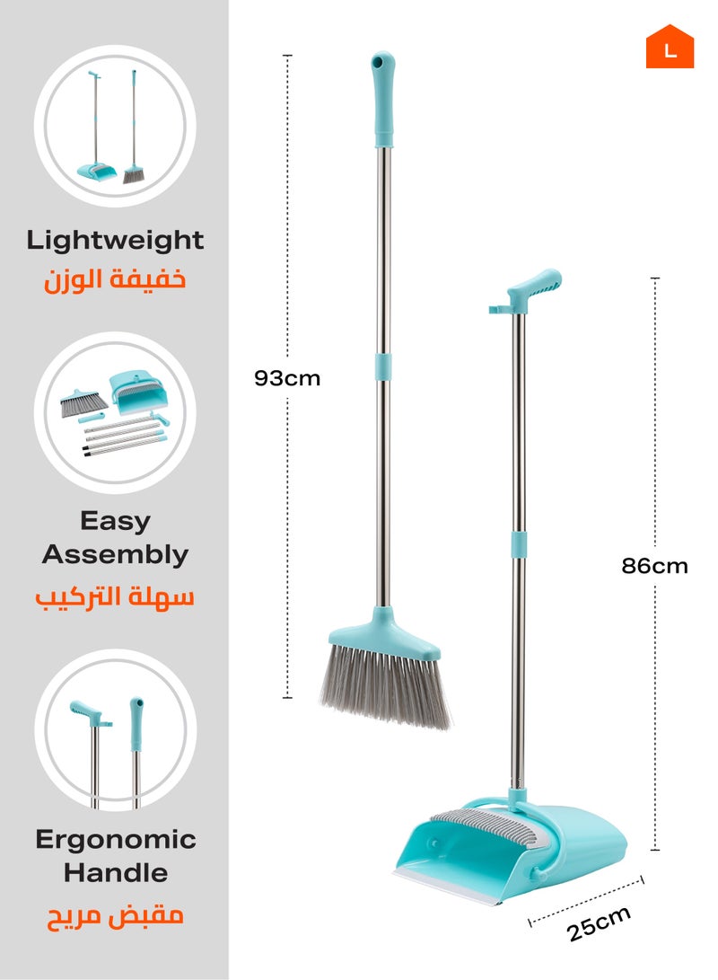 LAWAZIM Dustpan and Broom Set - Turquoise -  Easy-Storage Broom Set with Durable Self-Cleaning Dustpan and Adjustable Handle for Multi-Surface Sweeping - Ideal for Home, Office, Indoor and Outdoor Use - Image 2