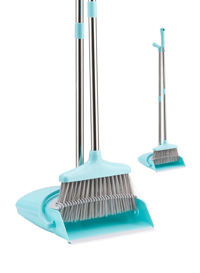 LAWAZIM Dustpan and Broom Set - Turquoise -  Easy-Storage Broom Set with Durable Self-Cleaning Dustpan and Adjustable Handle for Multi-Surface Sweeping - Ideal for Home, Office, Indoor and Outdoor Use - Image 1