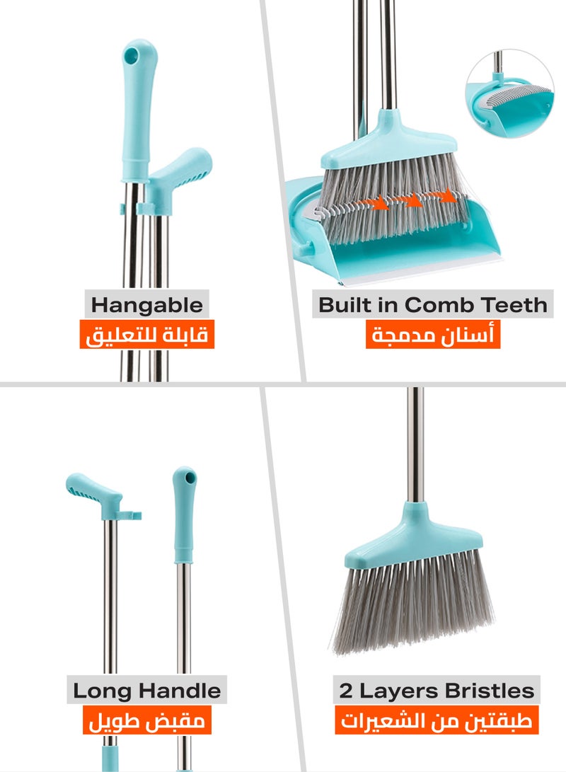 LAWAZIM Dustpan and Broom Set - Turquoise -  Easy-Storage Broom Set with Durable Self-Cleaning Dustpan and Adjustable Handle for Multi-Surface Sweeping - Ideal for Home, Office, Indoor and Outdoor Use - Image 3